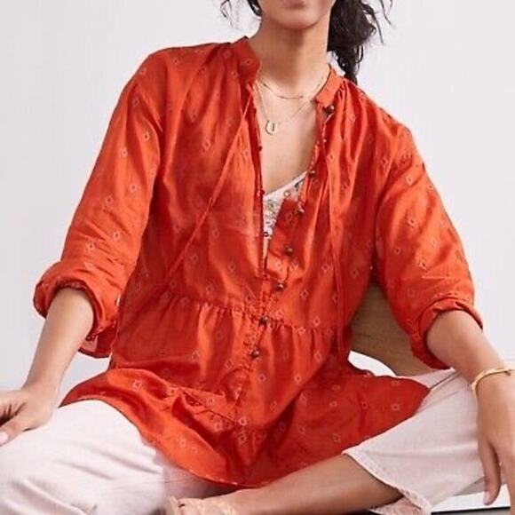 Anthropologie Pilcro Tiered Tunic Blouse - Orange - XS - Picture 9 of 16
